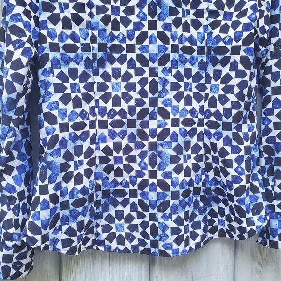 MICHAEL Michael Kors Blue White Abstract Print Full Zip Light Jacket Collared S - Picture 11 of 13